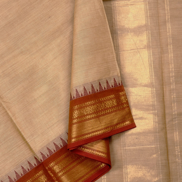Hayagrivas Handloom Pure Cotton Saree in Understated Sandal KBE78D6-9