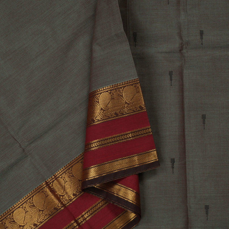Hayagrivas Handloom Pure Cotton Saree in Classic Grey KBE78D7-10