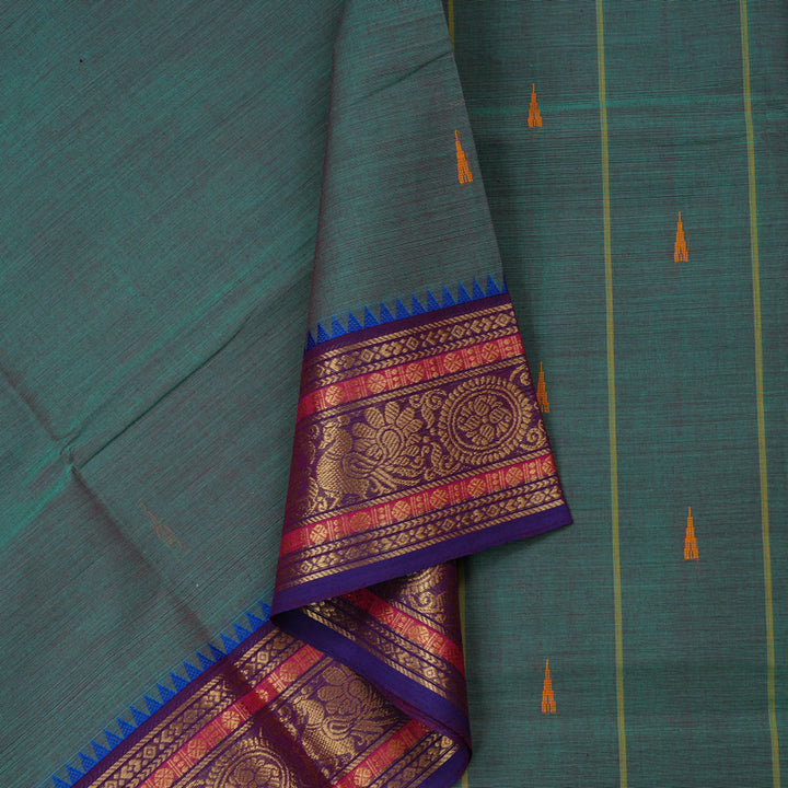 Hayagrivas Handloom Pure Cotton Saree in Captivating Dual Tone (Sea Blue with Purple) KBE78D7-18