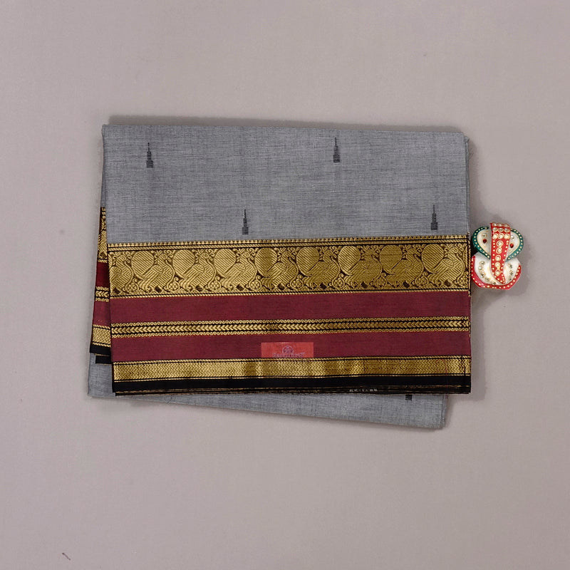 Hayagrivas Handloom Pure Cotton Saree in Chic Grey KBE78D7-4