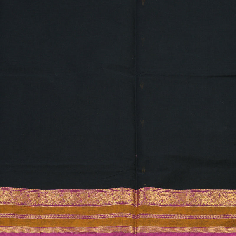 Hayagrivas Black Handloom Pure Cotton Saree with Purple Border KBE78D7-7
