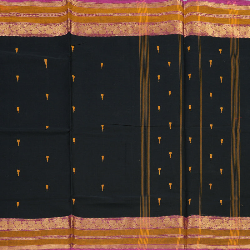 Hayagrivas Black Handloom Pure Cotton Saree with Purple Border KBE78D7-7