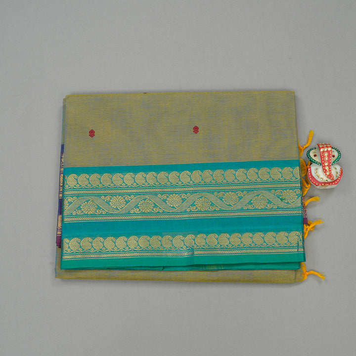 Hayagrivas Handloom Pure Cotton Saree in Radiant Dual Tone (Yellow with Sea Blue) KBE78D7-8