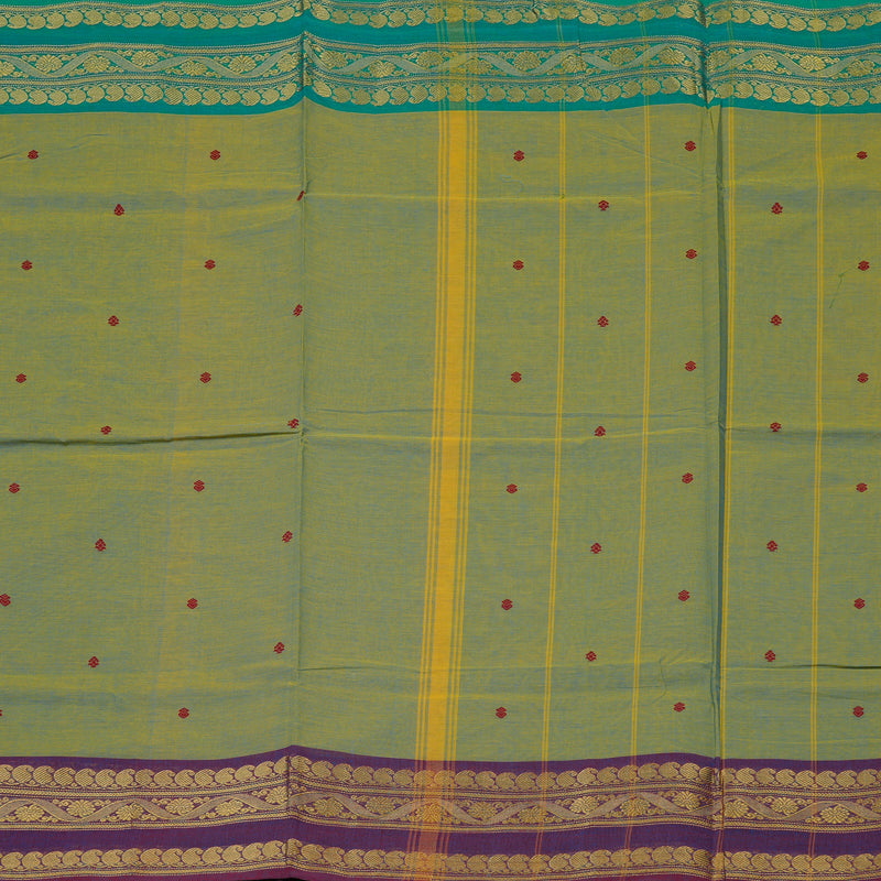 Hayagrivas Handloom Pure Cotton Saree in Radiant Dual Tone (Yellow with Sea Blue) KBE78D7-8