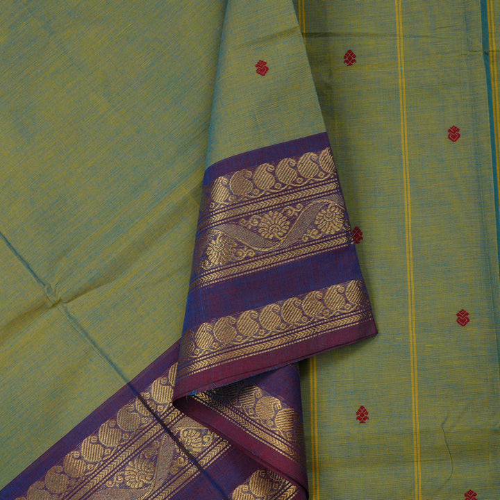 Hayagrivas Handloom Pure Cotton Saree in Radiant Dual Tone (Yellow with Sea Blue) KBE78D7-8