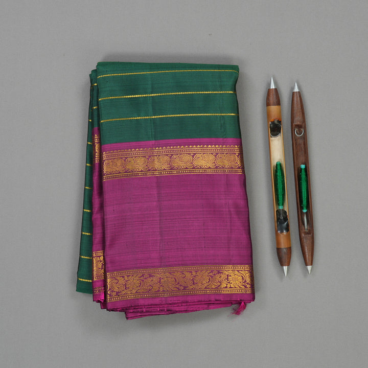 Hayagrivas Handloom Bottle Green Kanjivaram Silk Saree with Wine Purple Border KBE790H2-1