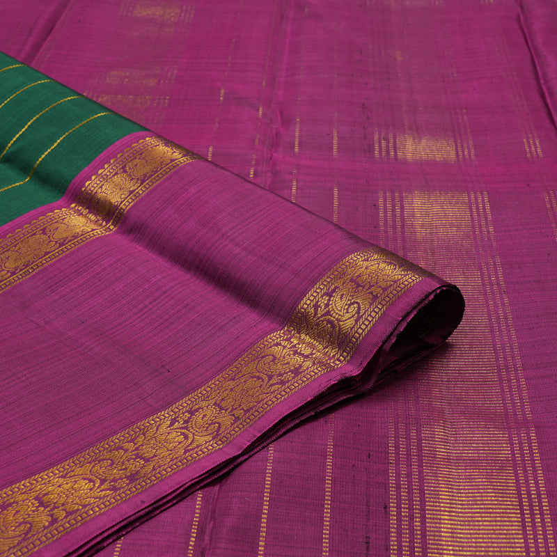 Hayagrivas Handloom Bottle Green Kanjivaram Silk Saree with Wine Purple Border KBE790H2-1
