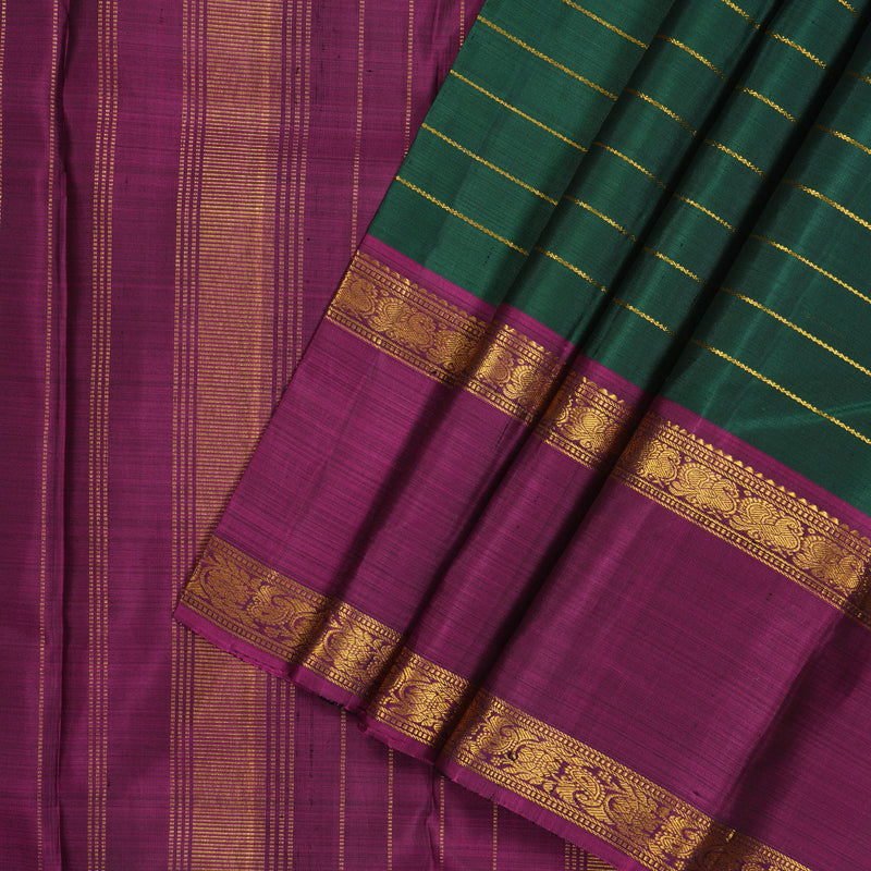 Hayagrivas Handloom Bottle Green Kanjivaram Silk Saree with Wine Purple Border KBE790H2-1