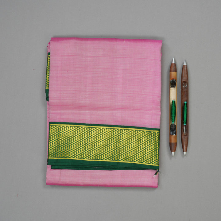 Hayagrivas Handloom Onion Pink Kanjivaram Ten Yards Silk Saree with Bottle Green Border KBE791H2-1