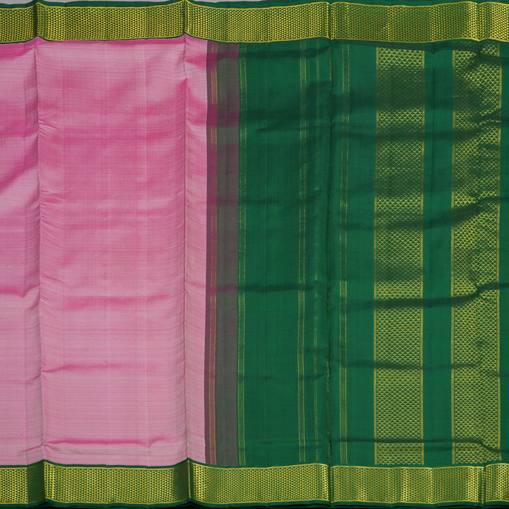 Hayagrivas Handloom Onion Pink Kanjivaram Ten Yards Silk Saree with Bottle Green Border KBE791H2-1