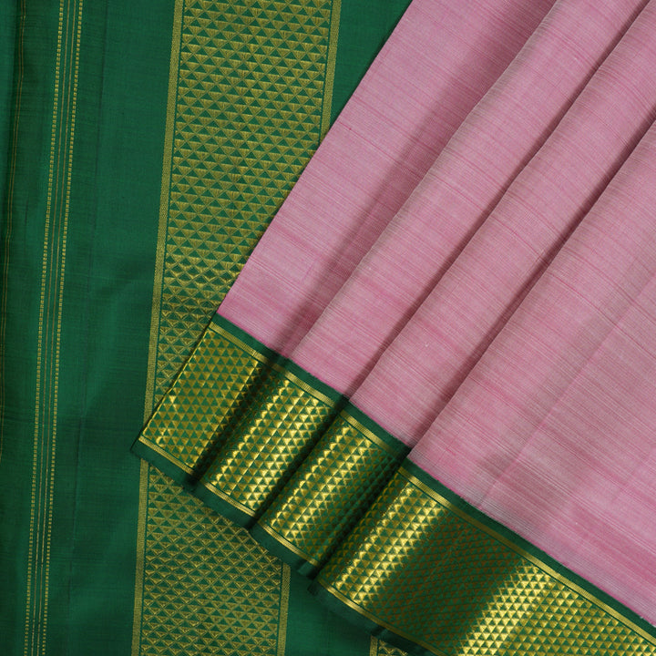 Hayagrivas Handloom Onion Pink Kanjivaram Ten Yards Silk Saree with Bottle Green Border KBE791H2-1