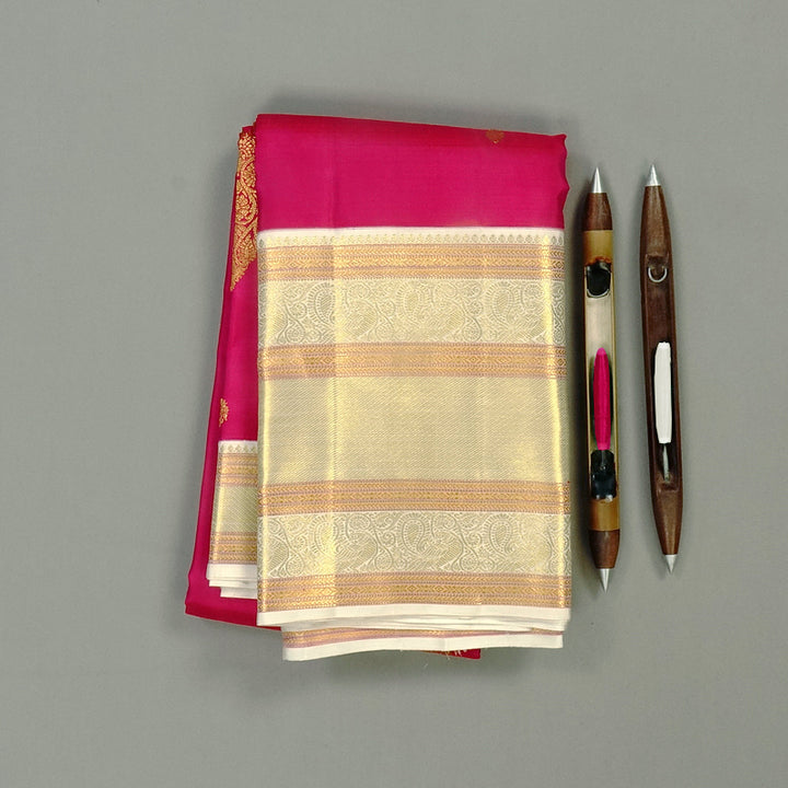 Hayagrivas Handloom Kanjivaram Silk Saree in Rani Pink with Ivory contrast Blouse & Pallu KBE792H10-1