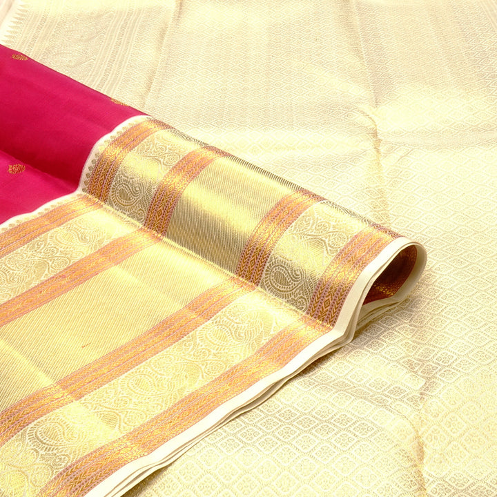 Hayagrivas Handloom Kanjivaram Silk Saree in Rani Pink with Ivory contrast Blouse & Pallu KBE792H10-1