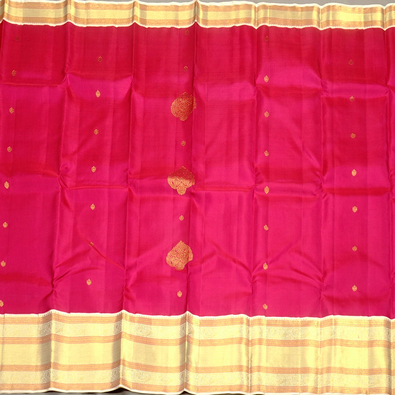 Hayagrivas Handloom Kanjivaram Silk Saree in Rani Pink with Ivory contrast Blouse & Pallu KBE792H10-1