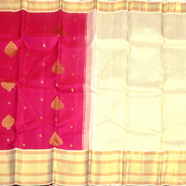 Hayagrivas Handloom Kanjivaram Silk Saree in Rani Pink with Ivory contrast Blouse & Pallu KBE792H10-1