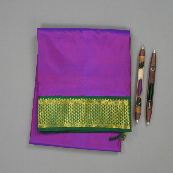 Hayagrivas Handloom Purple Kanjivaram Nine Yards Silk Saree with Bottle Green KBE793H9-4