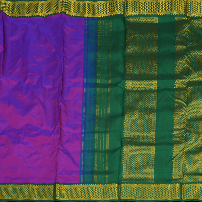 Hayagrivas Handloom Purple Kanjivaram Nine Yards Silk Saree with Bottle Green KBE793H9-4