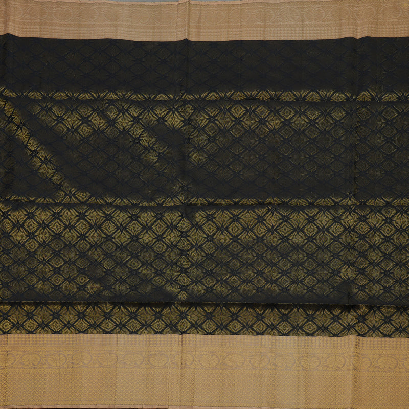 Hayagrivas Handloom Black Soft Silk Saree with Peach Border KBE794H3-1