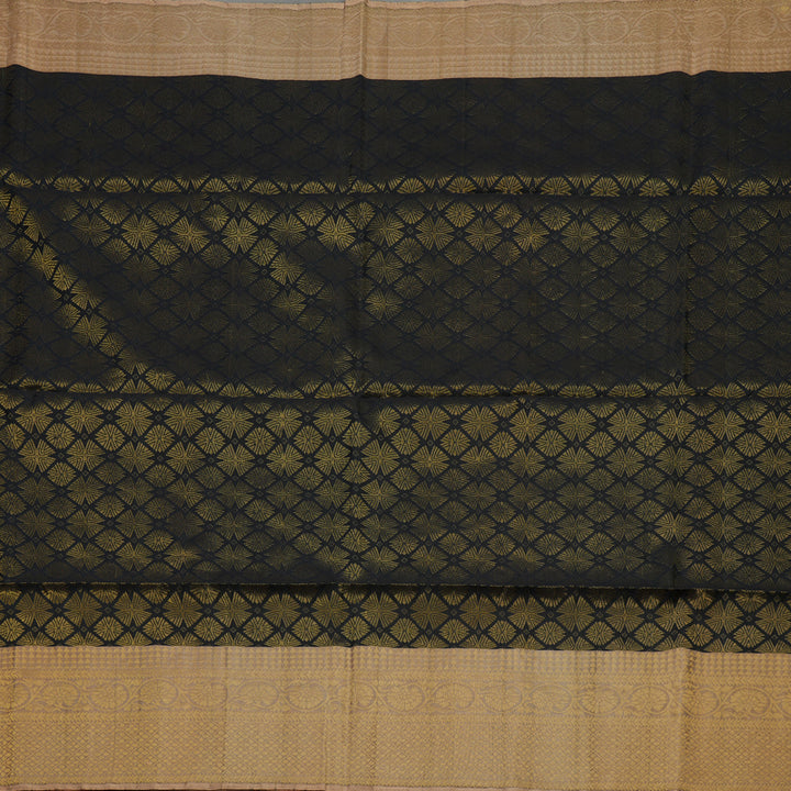 Hayagrivas Handloom Black Soft Silk Saree with Peach Border KBE794H3-1