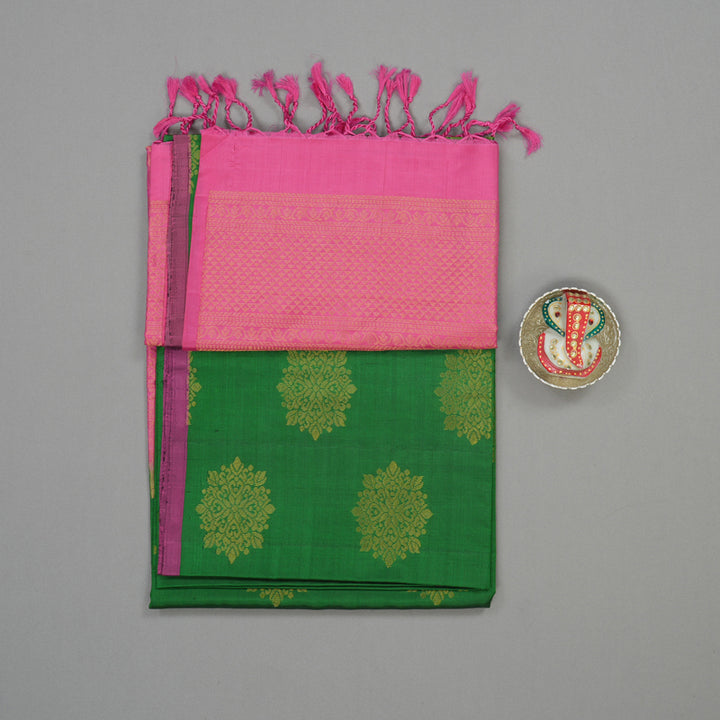 Hayagrivas Handloom Dark Green Pure Soft Silk Saree with Wine Purple Border KBE794H6-4