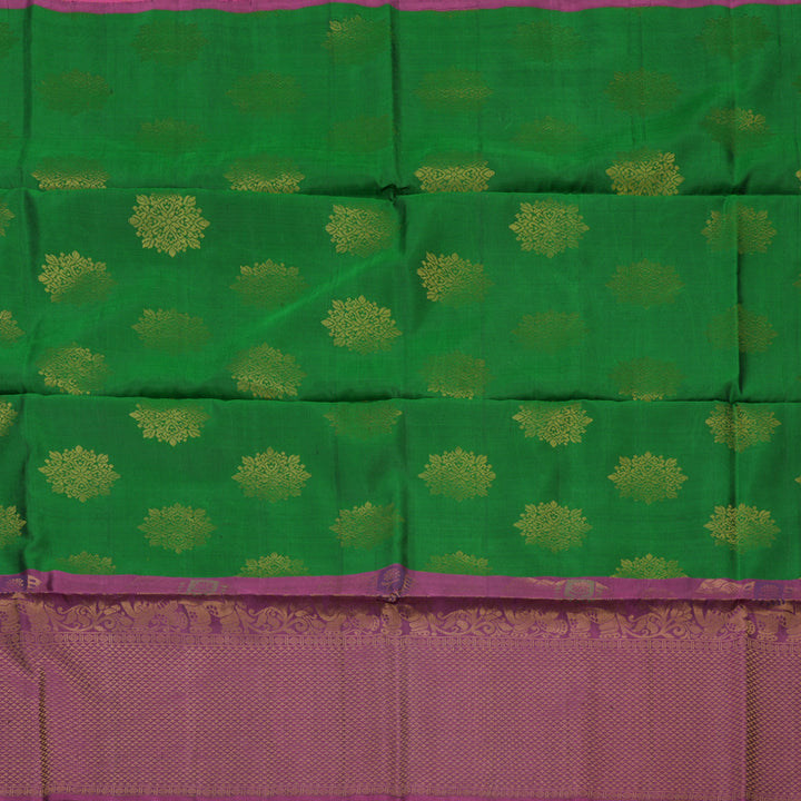 Hayagrivas Handloom Dark Green Pure Soft Silk Saree with Wine Purple Border KBE794H6-4