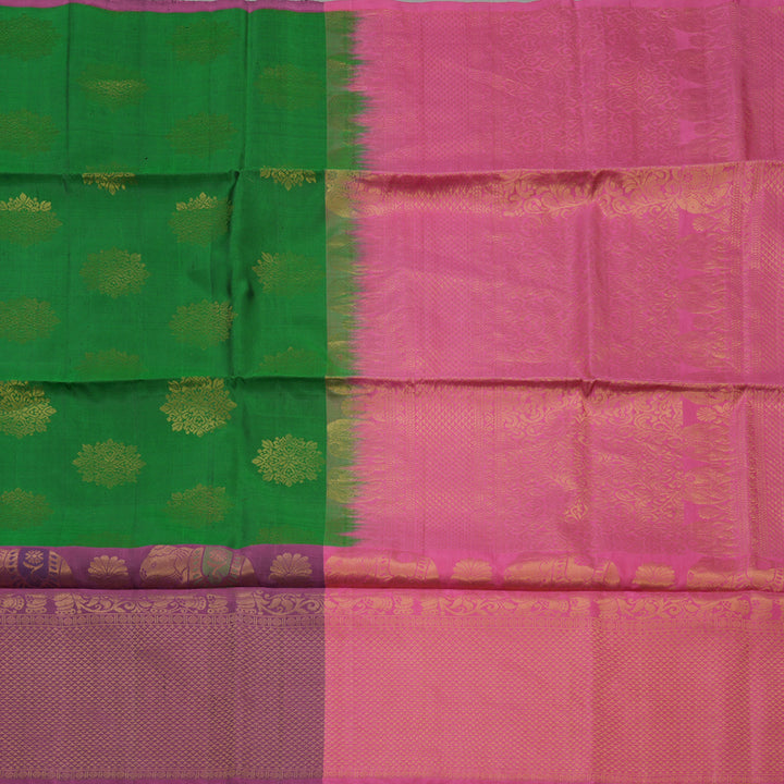 Hayagrivas Handloom Dark Green Pure Soft Silk Saree with Wine Purple Border KBE794H6-4