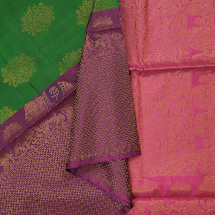 Hayagrivas Handloom Dark Green Pure Soft Silk Saree with Wine Purple Border KBE794H6-4