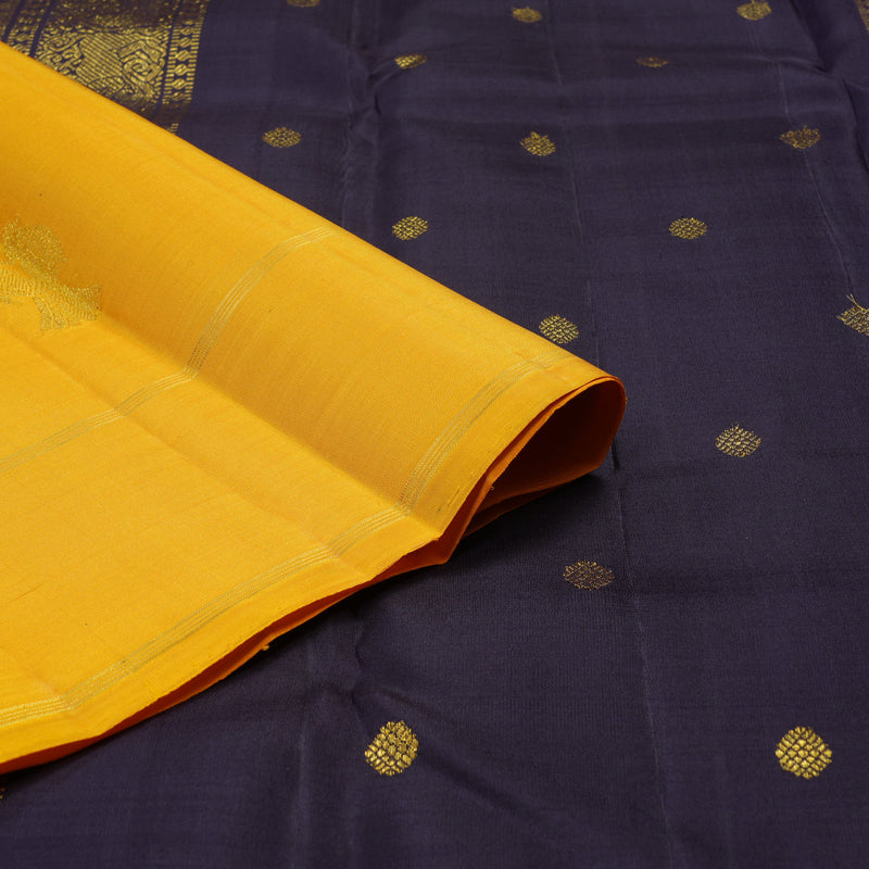 Hayagrivas Handloom Kanjivaram silk saree in Mustard yellow with Nagapzham Borderless KBE7D3-1