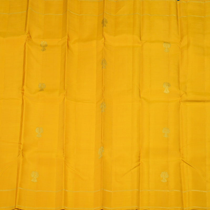 Hayagrivas Handloom Kanjivaram silk saree in Mustard yellow with Nagapzham Borderless KBE7D3-1