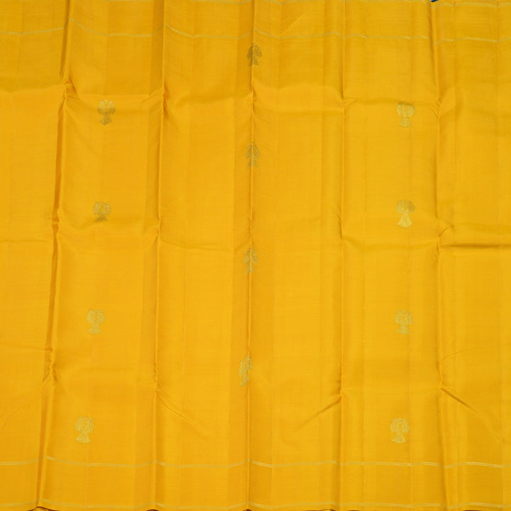 Hayagrivas Handloom Kanjivaram silk saree in Mustard yellow with Nagapzham Borderless KBE7D3-1