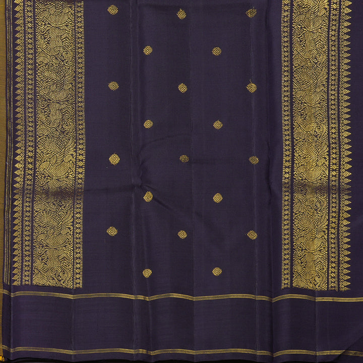 Hayagrivas Handloom Kanjivaram silk saree in Mustard yellow with Nagapzham Borderless KBE7D3-1