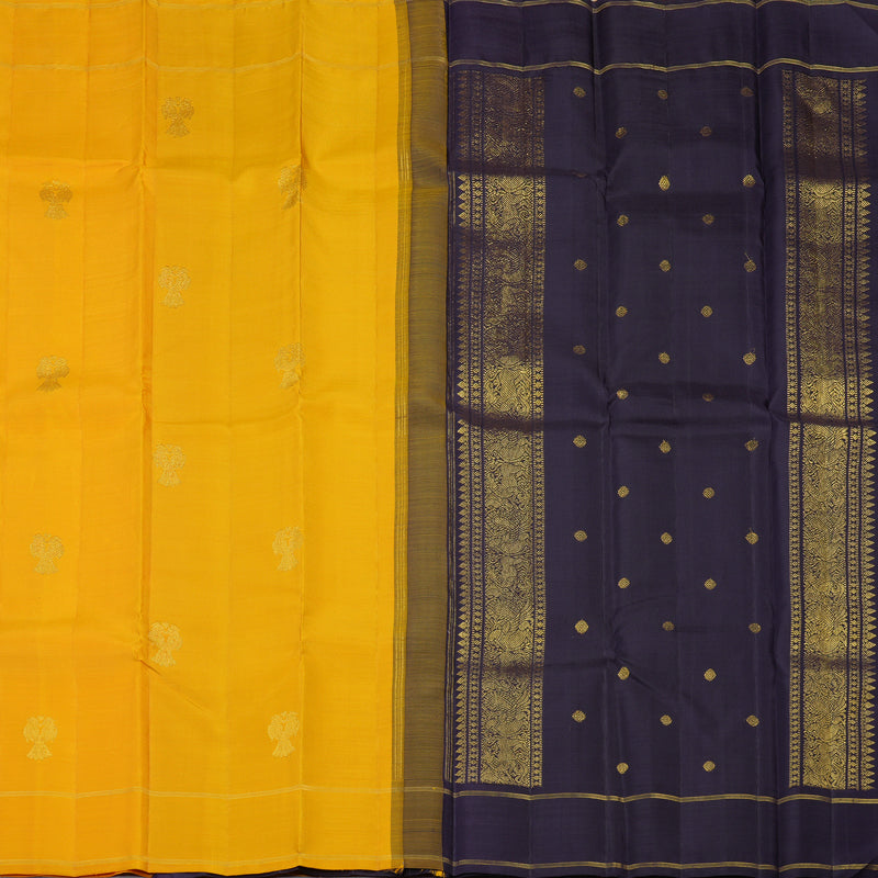 Hayagrivas Handloom Kanjivaram silk saree in Mustard yellow with Nagapzham Borderless KBE7D3-1