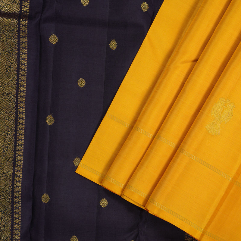 Hayagrivas Handloom Kanjivaram silk saree in Mustard yellow with Nagapzham Borderless KBE7D3-1