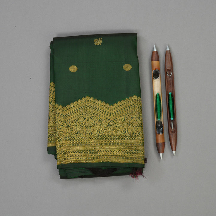 Hayagrivas Handloom Bottle Green Kanjivaram Silk Saree KBE804H2-1