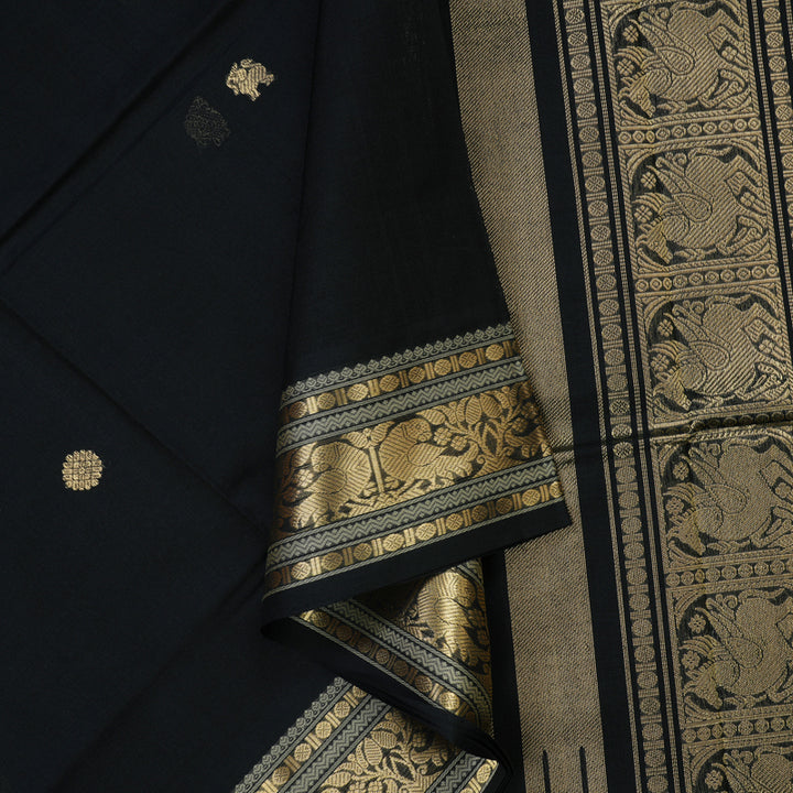 Hayagrivas Black Pure Silk Cotton Saree KBE805H3-8