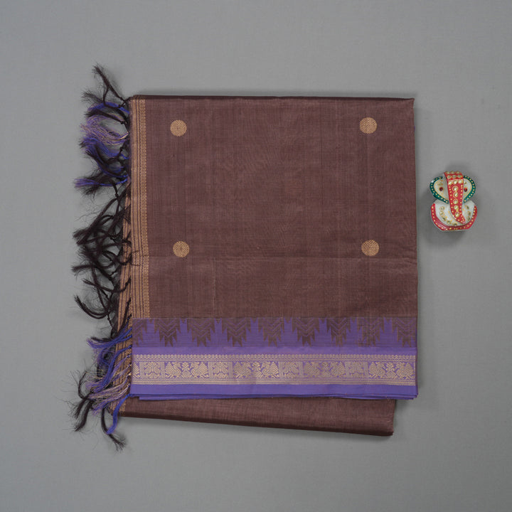 Hayagrivas Handloom Kanchi Silk Cotton Saree in Chocolate Brown with Lilac Temple borde KBE805H4-2