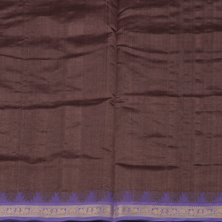 Hayagrivas Handloom Kanchi Silk Cotton Saree in Chocolate Brown with Lilac Temple borde KBE805H4-2