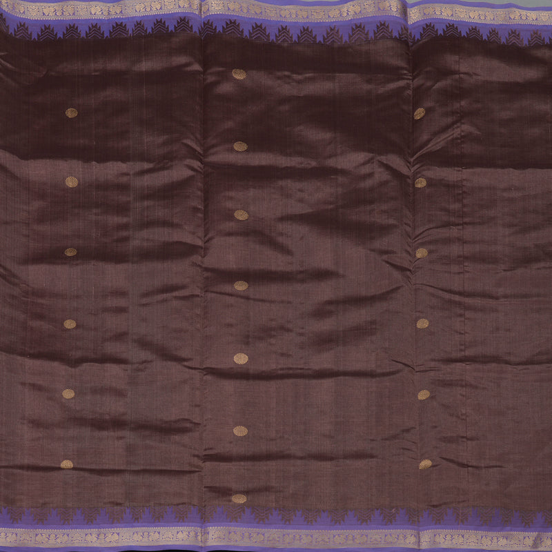 Hayagrivas Handloom Kanchi Silk Cotton Saree in Chocolate Brown with Lilac Temple borde KBE805H4-2