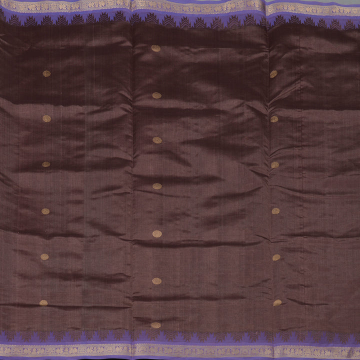 Hayagrivas Handloom Kanchi Silk Cotton Saree in Chocolate Brown with Lilac Temple borde KBE805H4-2