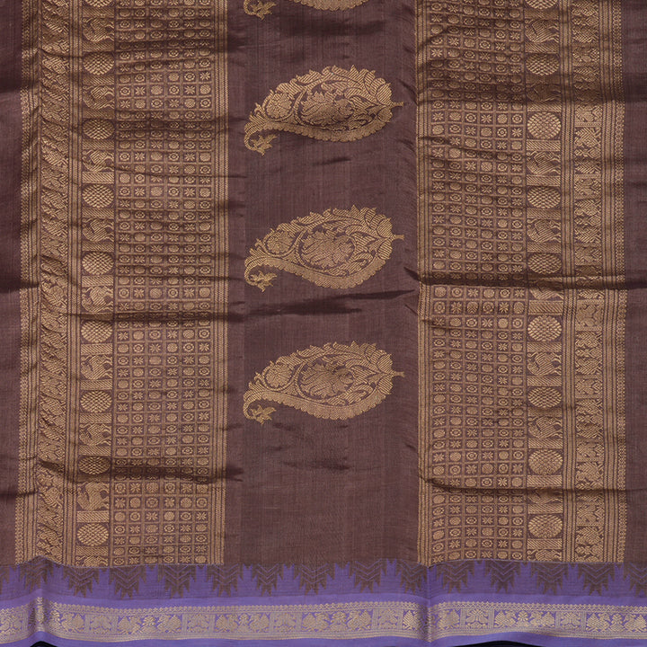 Hayagrivas Handloom Kanchi Silk Cotton Saree in Chocolate Brown with Lilac Temple borde KBE805H4-2