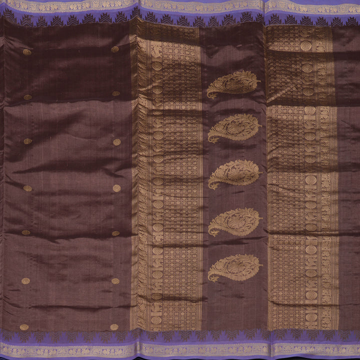 Hayagrivas Handloom Kanchi Silk Cotton Saree in Chocolate Brown with Lilac Temple borde KBE805H4-2