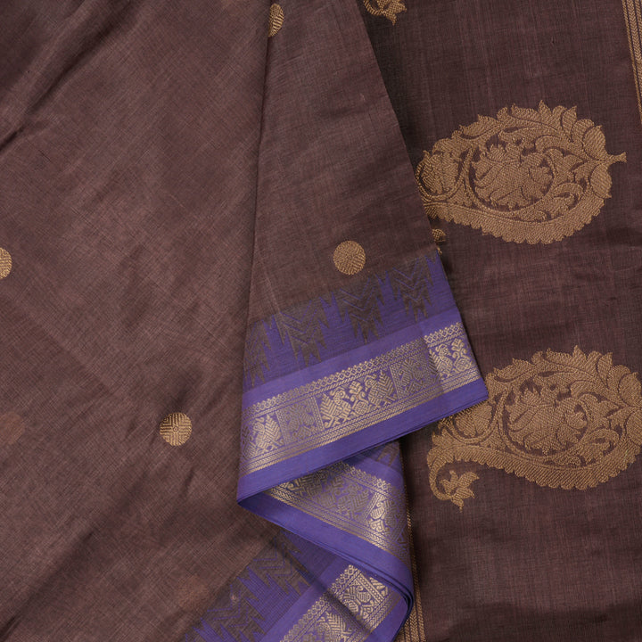 Hayagrivas Handloom Kanchi Silk Cotton Saree in Chocolate Brown with Lilac Temple borde KBE805H4-2