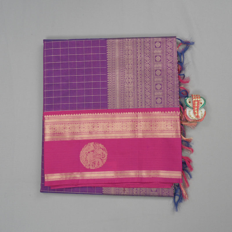 Hayagrivas Pure Silk Cotton Saree in Royal Purple with Jari Checks KBE805H9-7