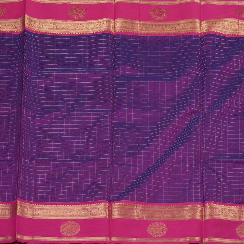 Hayagrivas Pure Silk Cotton Saree in Royal Purple with Jari Checks KBE805H9-7