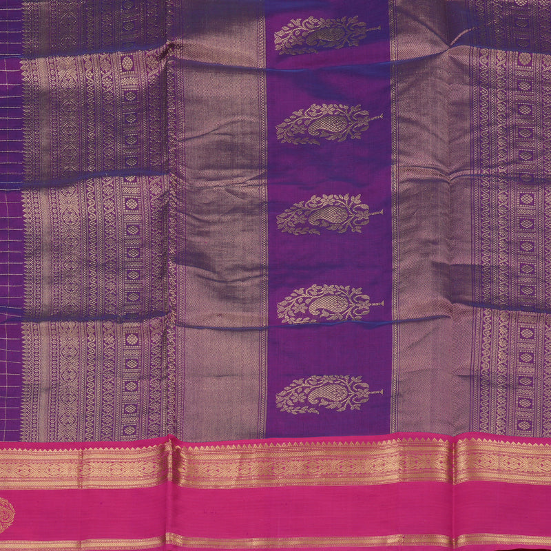 Hayagrivas Pure Silk Cotton Saree in Royal Purple with Jari Checks KBE805H9-7
