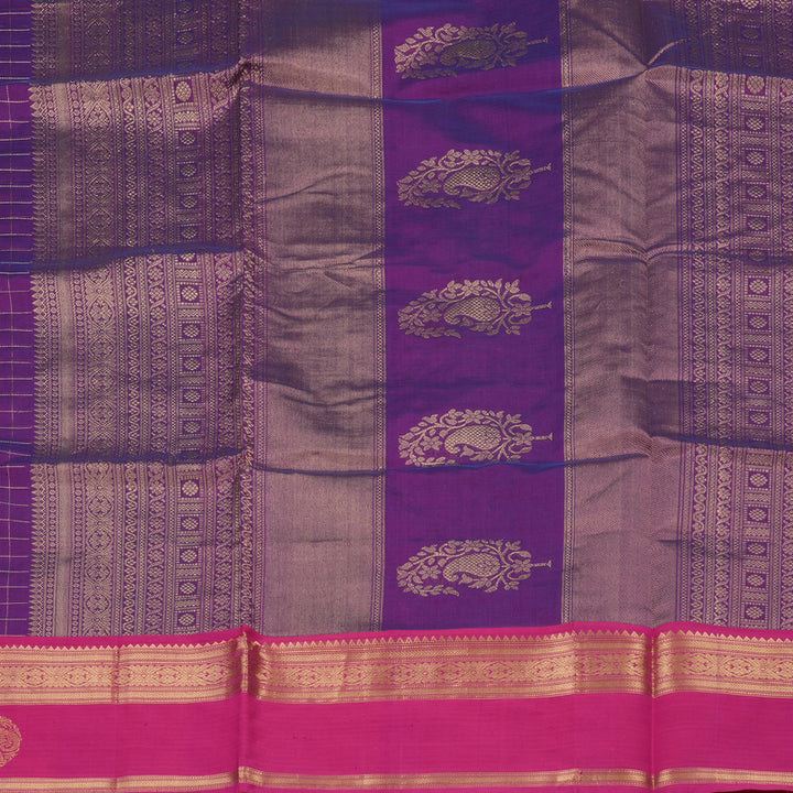 Hayagrivas Pure Silk Cotton Saree in Royal Purple with Jari Checks KBE805H9-7
