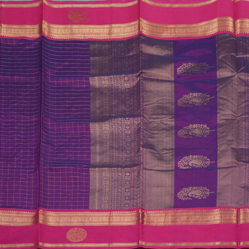 Hayagrivas Pure Silk Cotton Saree in Royal Purple with Jari Checks KBE805H9-7