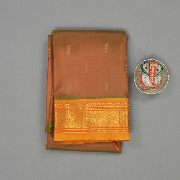 Hayagrivas Handloom Honey Mustard Kanjivaram Silk Saree with Mango Orange Border KBE806H3-14