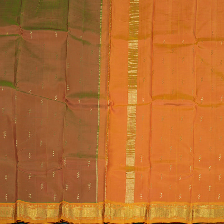 Hayagrivas Handloom Honey Mustard Kanjivaram Silk Saree with Mango Orange Border KBE806H3-14