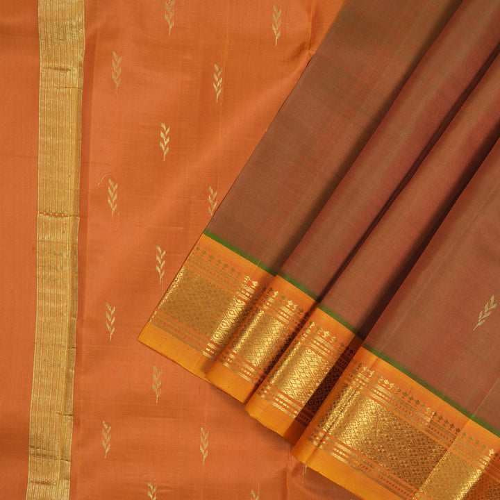 Hayagrivas Handloom Honey Mustard Kanjivaram Silk Saree with Mango Orange Border KBE806H3-14